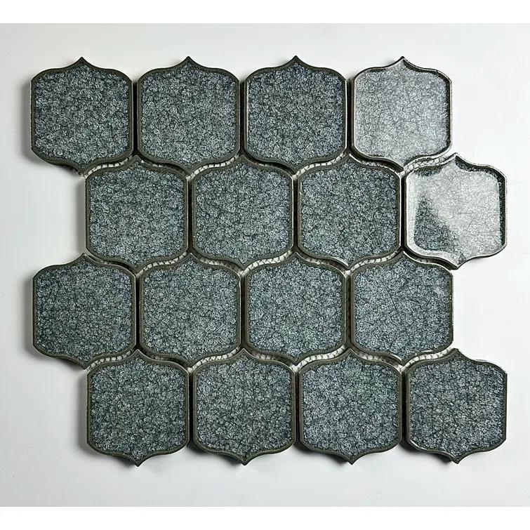 Classical Lantern Blue Ornate 12" x 12" Straight Edge Porcelain Mosaic Tile