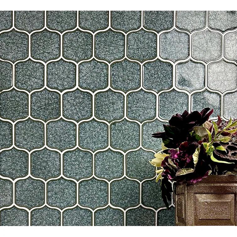 Classical Lantern Blue Ornate 12" x 12" Straight Edge Porcelain Mosaic Tile
