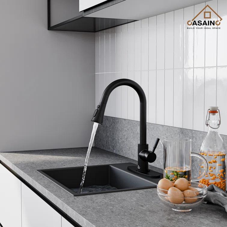 Pull Down Sprayer Kitchen Faucet with Dual-Function Sprayer and Deck Plate in Spot-Free