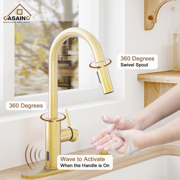 Willow Single-Handle Pull Down Sprayer Kitchen Faucet with Infrared Sensor, Soap Dispenser and Deck Plate