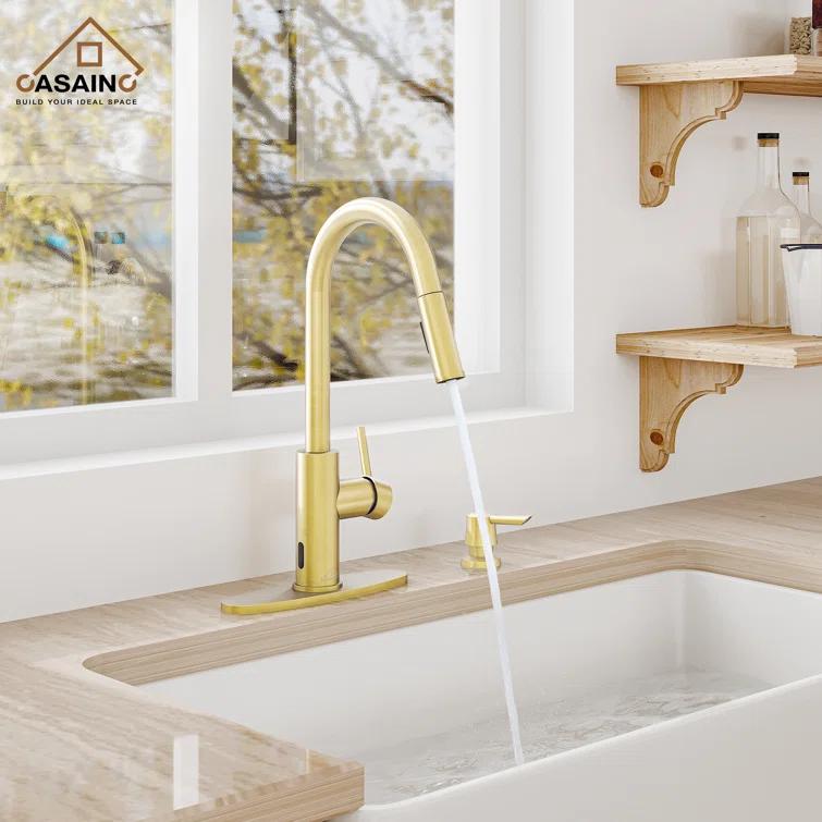 Willow Single-Handle Pull Down Sprayer Kitchen Faucet with Infrared Sensor, Soap Dispenser and Deck Plate