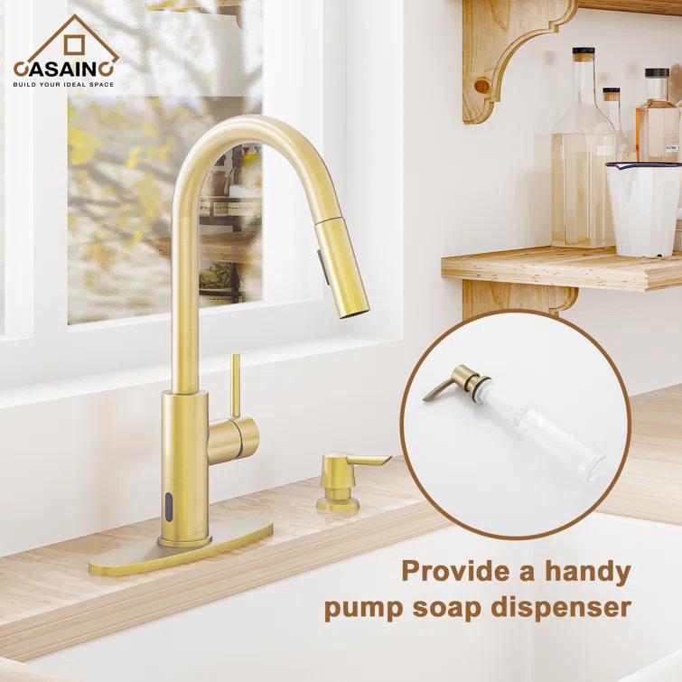 Willow Single-Handle Pull Down Sprayer Kitchen Faucet with Infrared Sensor, Soap Dispenser and Deck Plate