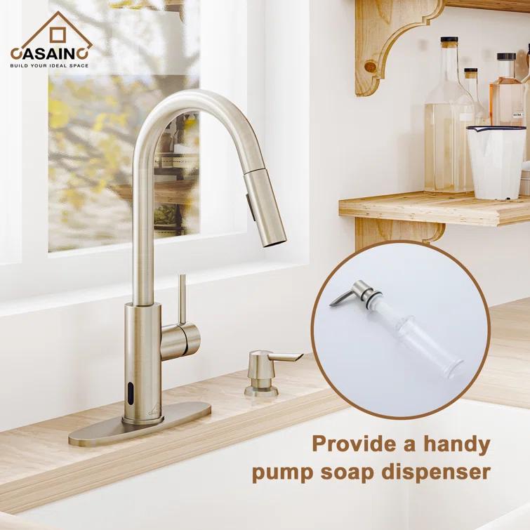 Willow Single-Handle Pull Down Sprayer Kitchen Faucet with Infrared Sensor, Soap Dispenser and Deck Plate