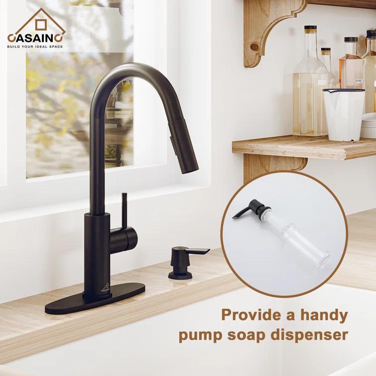 Willow Single-Handle Pull Down Sprayer Kitchen Faucet with Infrared Sensor, Soap Dispenser and Deck Plate
