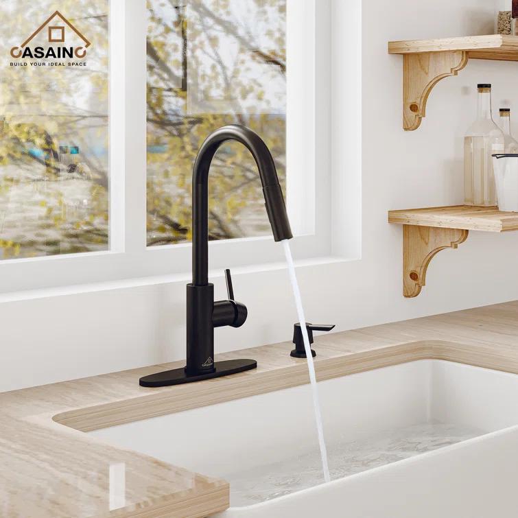 Willow Single-Handle Pull Down Sprayer Kitchen Faucet with Infrared Sensor, Soap Dispenser and Deck Plate