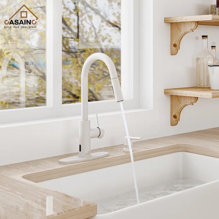 Willow Single-Handle Pull Down Sprayer Kitchen Faucet with Infrared Sensor, Soap Dispenser and Deck Plate