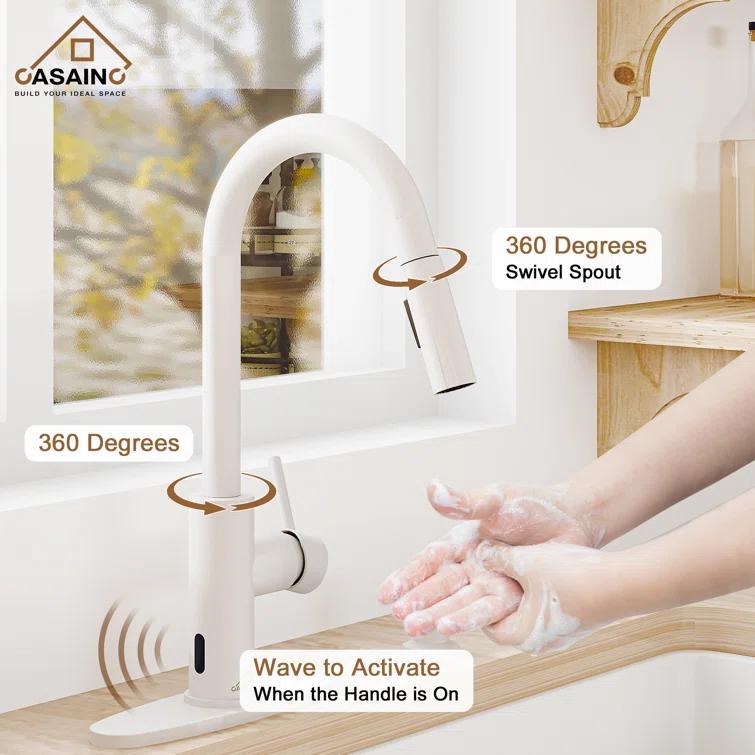 Willow Single-Handle Pull Down Sprayer Kitchen Faucet with Infrared Sensor, Soap Dispenser and Deck Plate