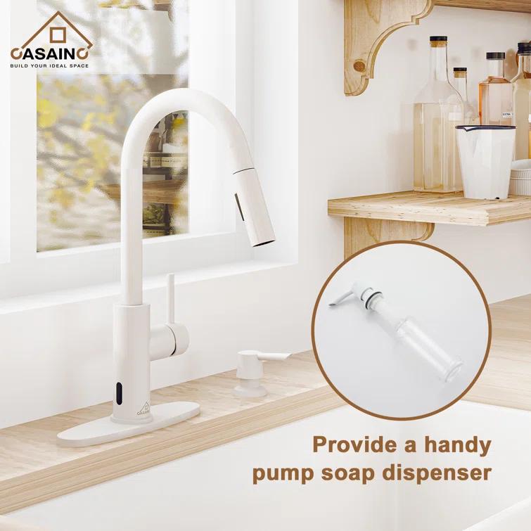 Willow Single-Handle Pull Down Sprayer Kitchen Faucet with Infrared Sensor, Soap Dispenser and Deck Plate