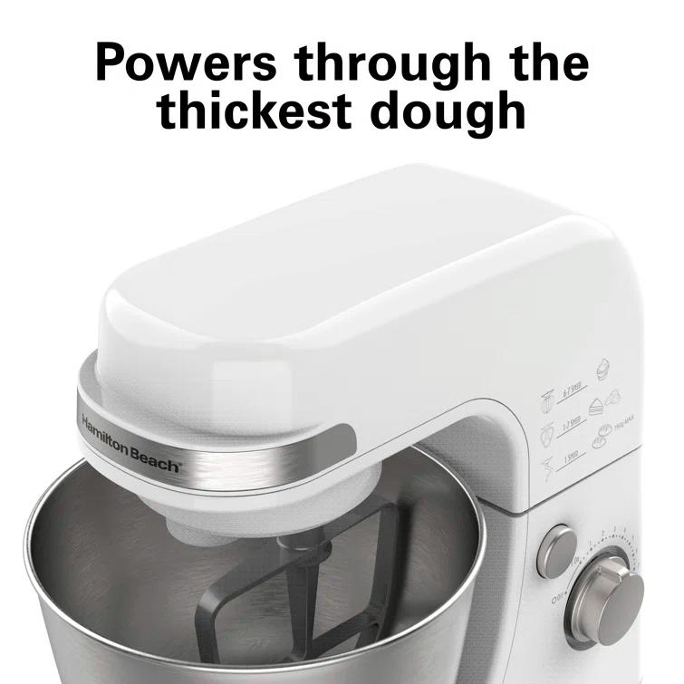 Hamilton Beach® 7-Speed 4-Quart Electric Stand Mixer with Splash Guard, Dough Hook, Flat Beater, and Whisk Attachments