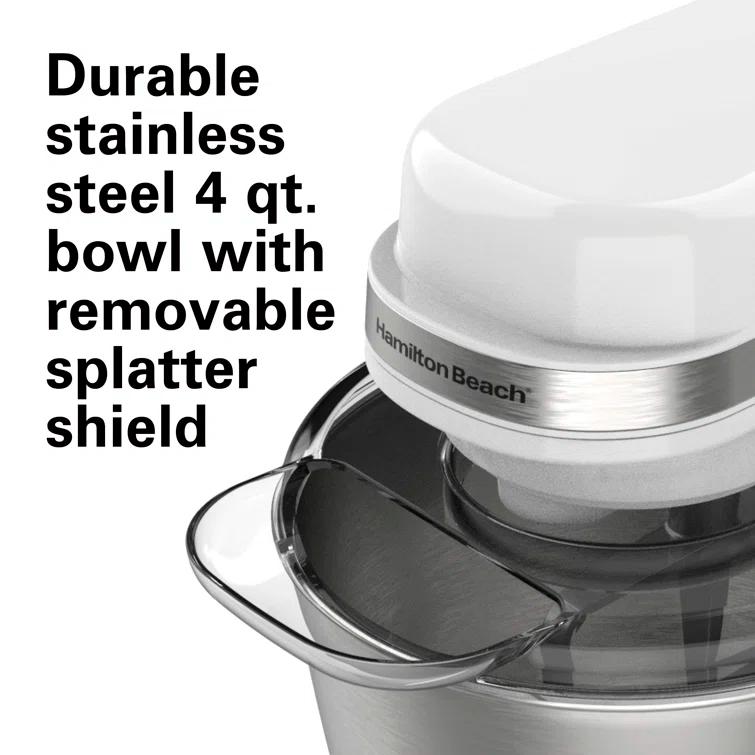 Hamilton Beach® 7-Speed 4-Quart Electric Stand Mixer with Splash Guard, Dough Hook, Flat Beater, and Whisk Attachments