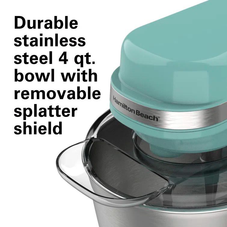 Hamilton Beach® 7-Speed 4-Quart Electric Stand Mixer with Splash Guard, Dough Hook, Flat Beater, and Whisk Attachments