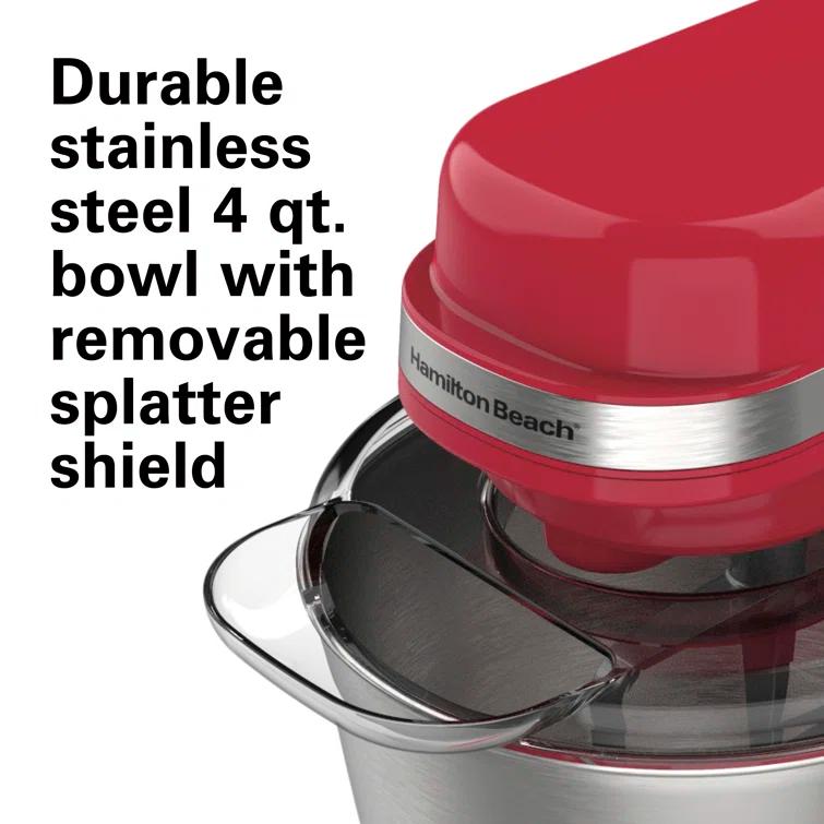 Hamilton Beach® 7-Speed 4-Quart Electric Stand Mixer with Splash Guard, Dough Hook, Flat Beater, and Whisk Attachments