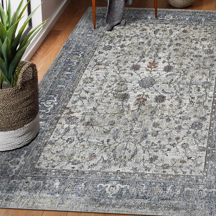 Elynna Transitional Bordered Premium Polyester Performance Area Rug