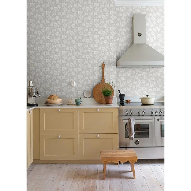 Lizette Grey Charming Floral Paper Matte Non-Pasted Wallpaper Roll