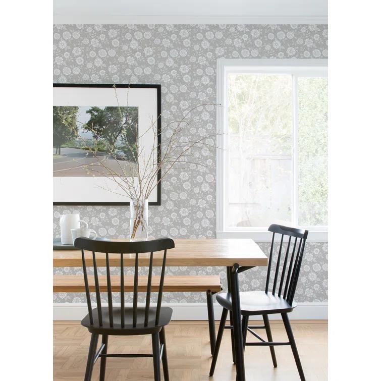 Lizette Grey Charming Floral Paper Matte Non-Pasted Wallpaper Roll