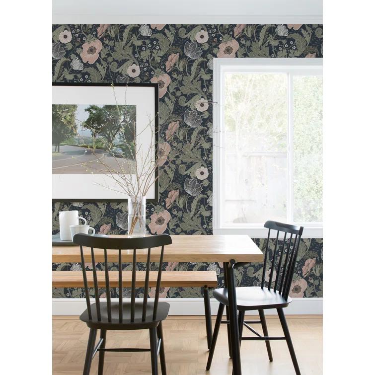 Navy and Pink Floral Non-Woven Wallpaper Roll