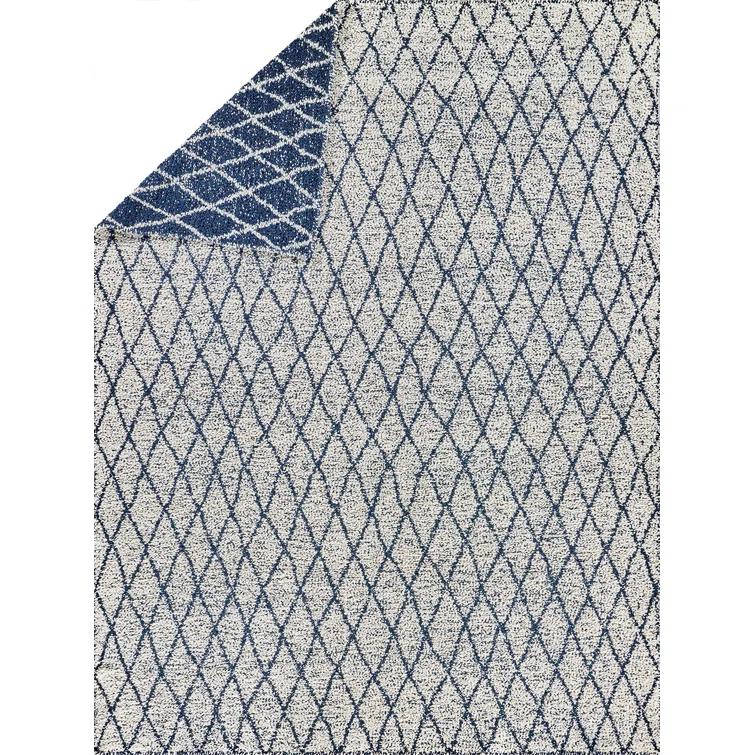 Rectangle Giorgio Geometric Handmade Flatweave Recycled P.E.T. Area Rug in Navy/Ivory