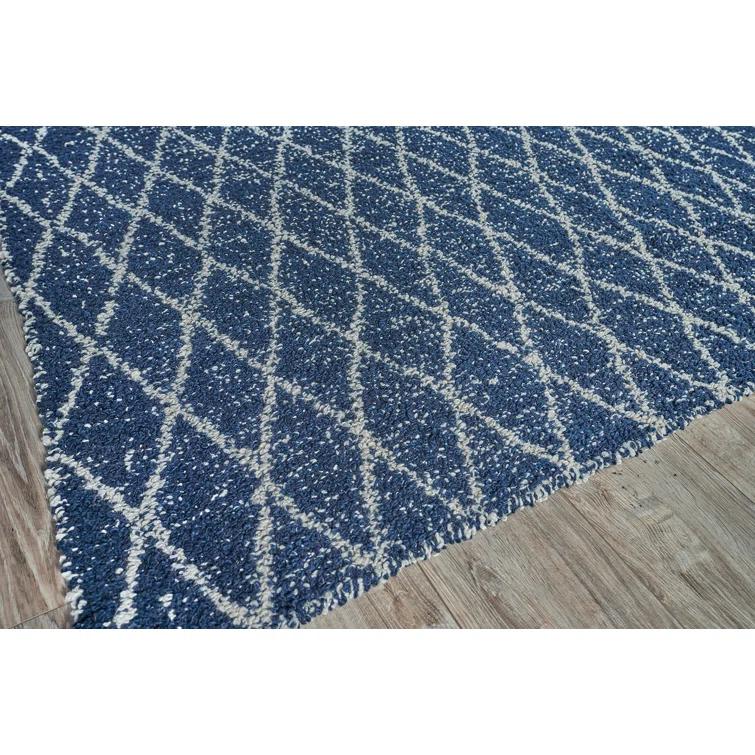 Rectangle Giorgio Geometric Handmade Flatweave Recycled P.E.T. Area Rug in Navy/Ivory
