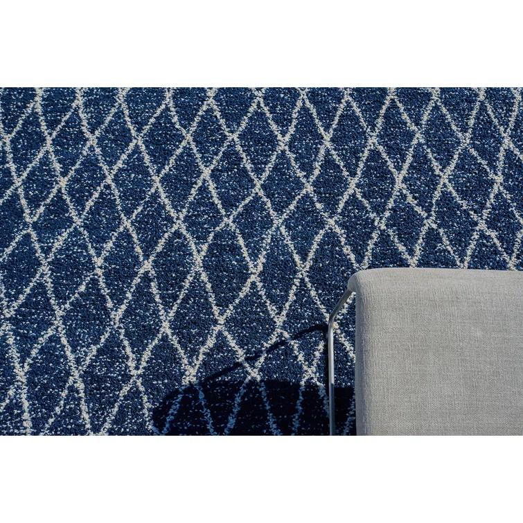 Rectangle Giorgio Geometric Handmade Flatweave Recycled P.E.T. Area Rug in Navy/Ivory