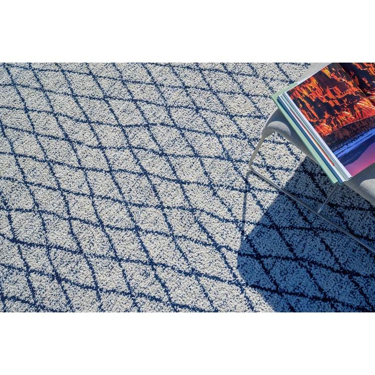 Rectangle Giorgio Geometric Handmade Flatweave Recycled P.E.T. Area Rug in Navy/Ivory