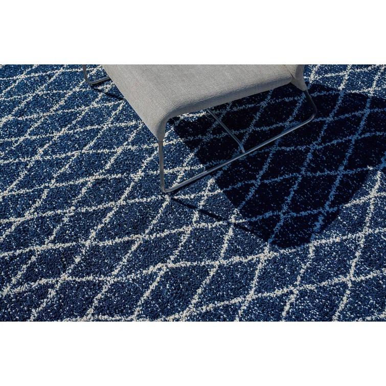 Rectangle Giorgio Geometric Handmade Flatweave Recycled P.E.T. Area Rug in Navy/Ivory