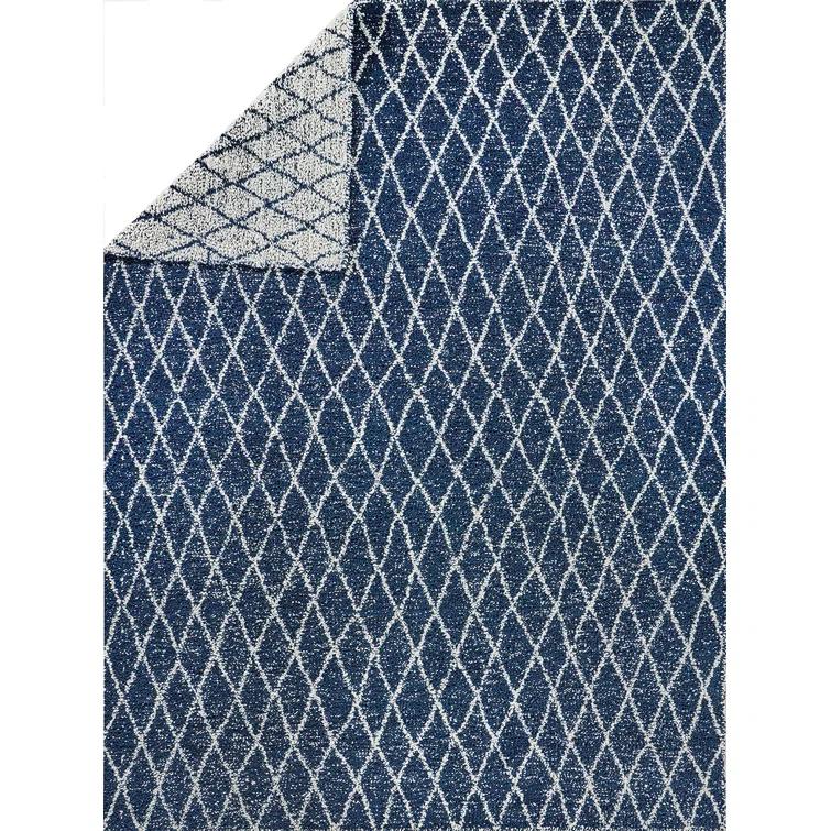 Rectangle Giorgio Geometric Handmade Flatweave Recycled P.E.T. Area Rug in Navy/Ivory