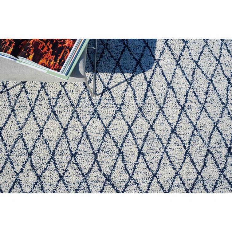 Rectangle Giorgio Geometric Handmade Flatweave Recycled P.E.T. Area Rug in Navy/Ivory