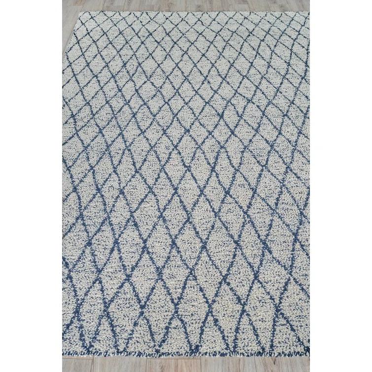 Rectangle Giorgio Geometric Handmade Flatweave Recycled P.E.T. Area Rug in Navy/Ivory
