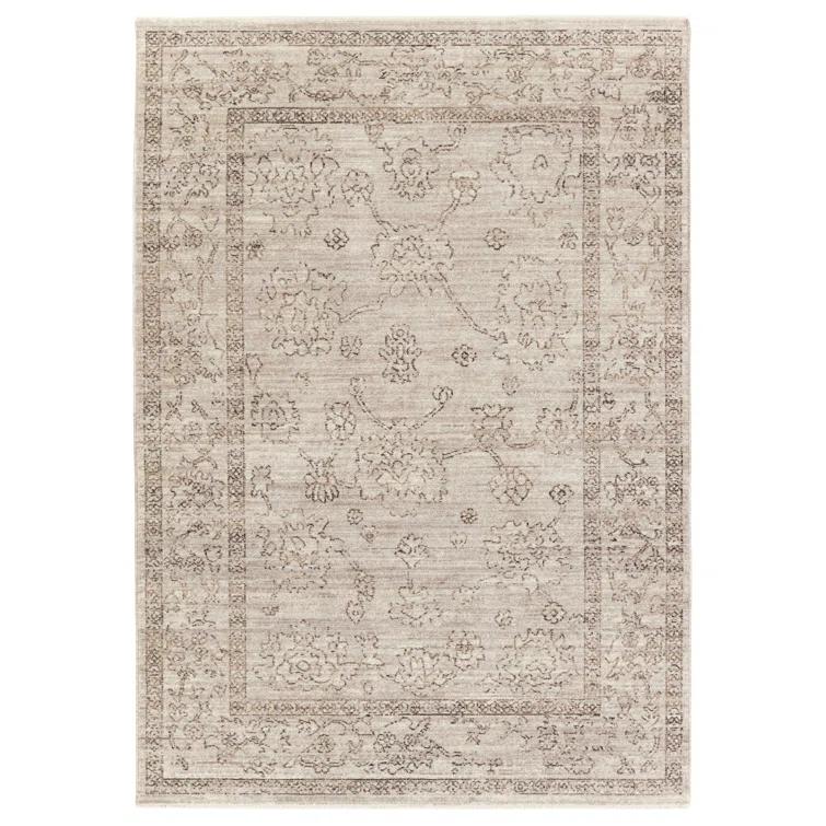Bungalow Rose Floral Machine Woven Polyester Area Rug in Beige/Brown