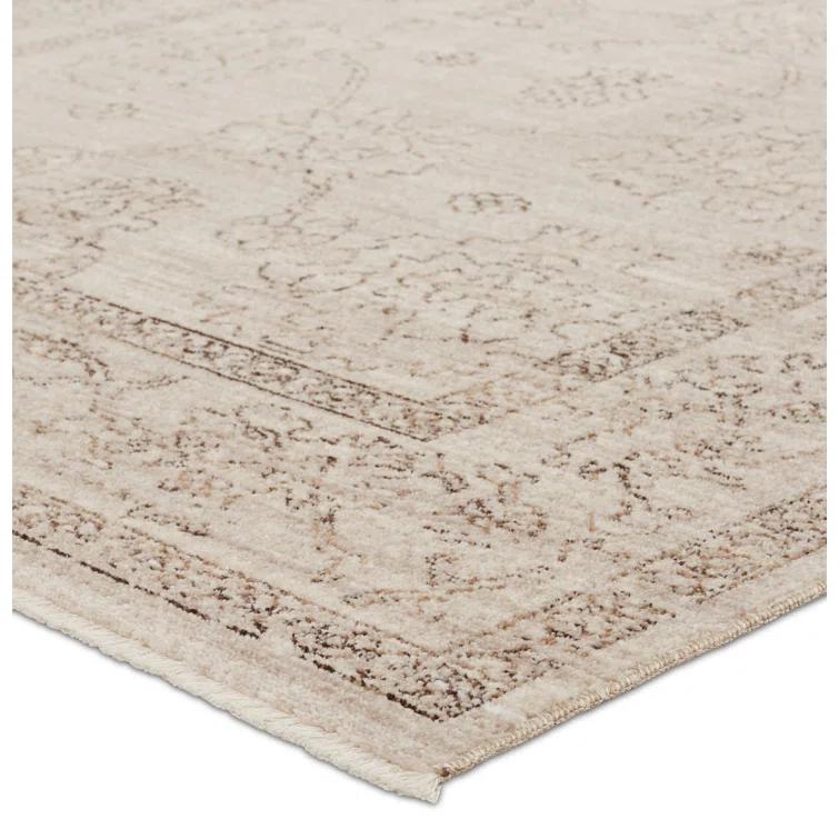 Bungalow Rose Floral Machine Woven Polyester Area Rug in Beige/Brown