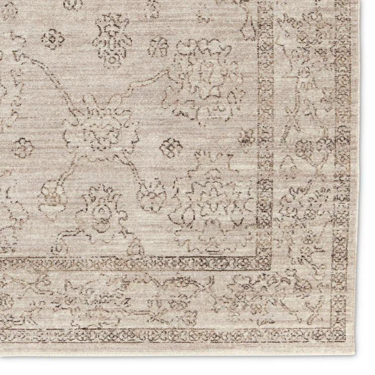 Bungalow Rose Floral Machine Woven Polyester Area Rug in Beige/Brown