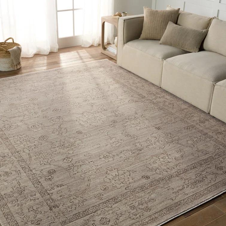 Bungalow Rose Floral Machine Woven Polyester Area Rug in Beige/Brown