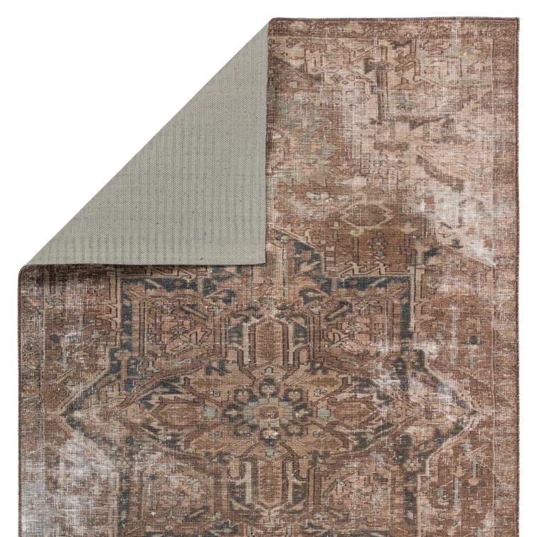 Kate Lester + Jaipur Living Machine Washable Minita Medallion Brown/ Tan Rug