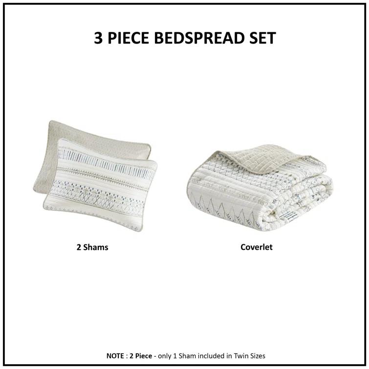 Madison Park Fraser 3 Piece Printed Seersucker Quilt Set