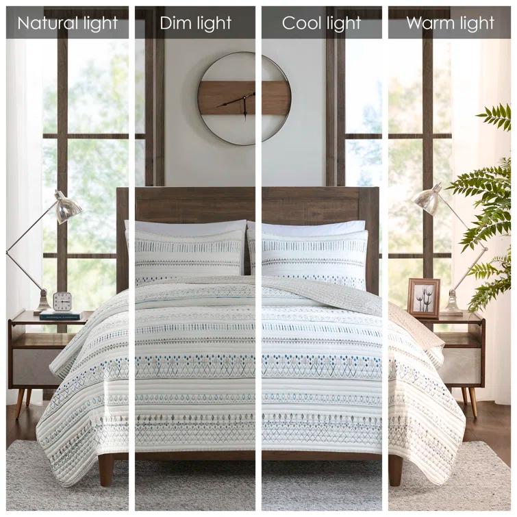 Madison Park Fraser 3 Piece Printed Seersucker Quilt Set