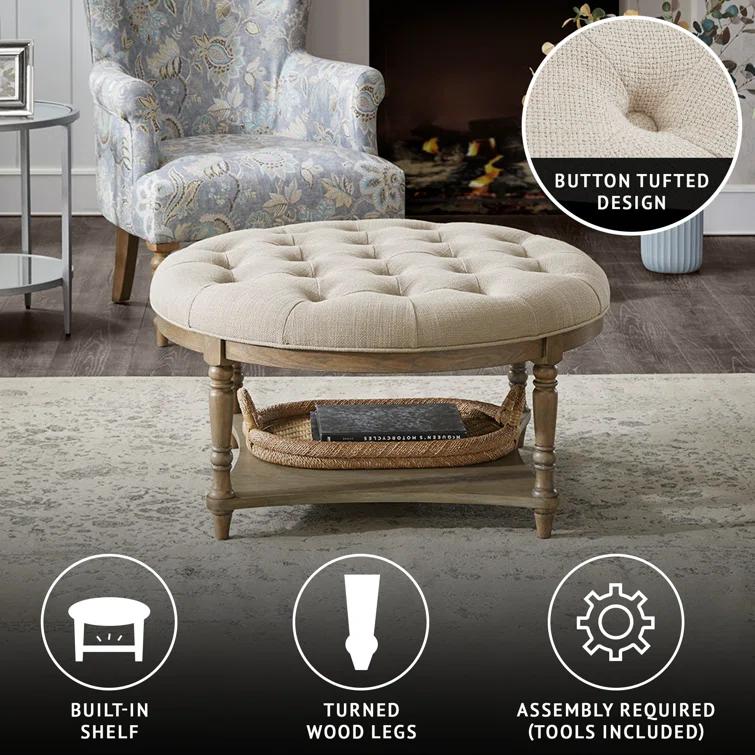 Martha Stewart Cedric Tufted Round Ottoman with Storage