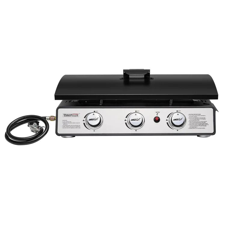 Royal Gourmet 3-Burner Portable Gas Grill Griddle with Top Hard Cover