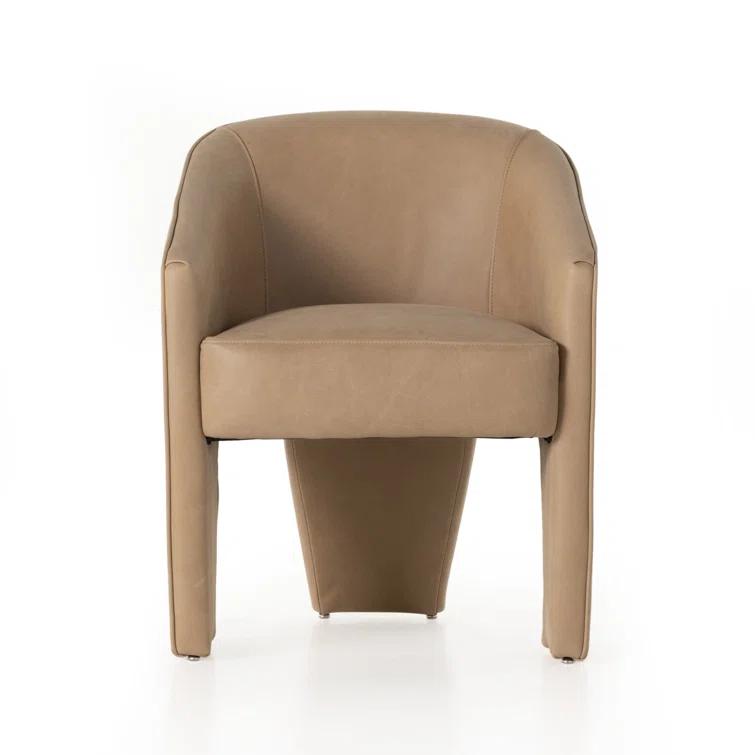 Beige Contemporary Leather-Wood Upholstered Arm Chair 25"W