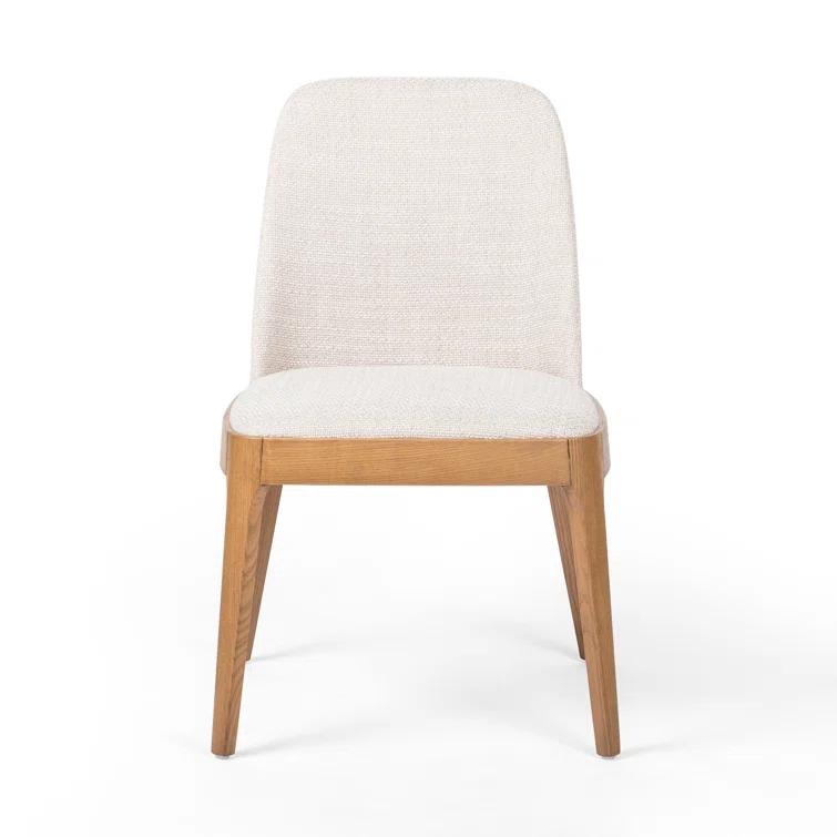 Splayed Solid Oak Legs High-Performance Cream Upholstered Side Chair