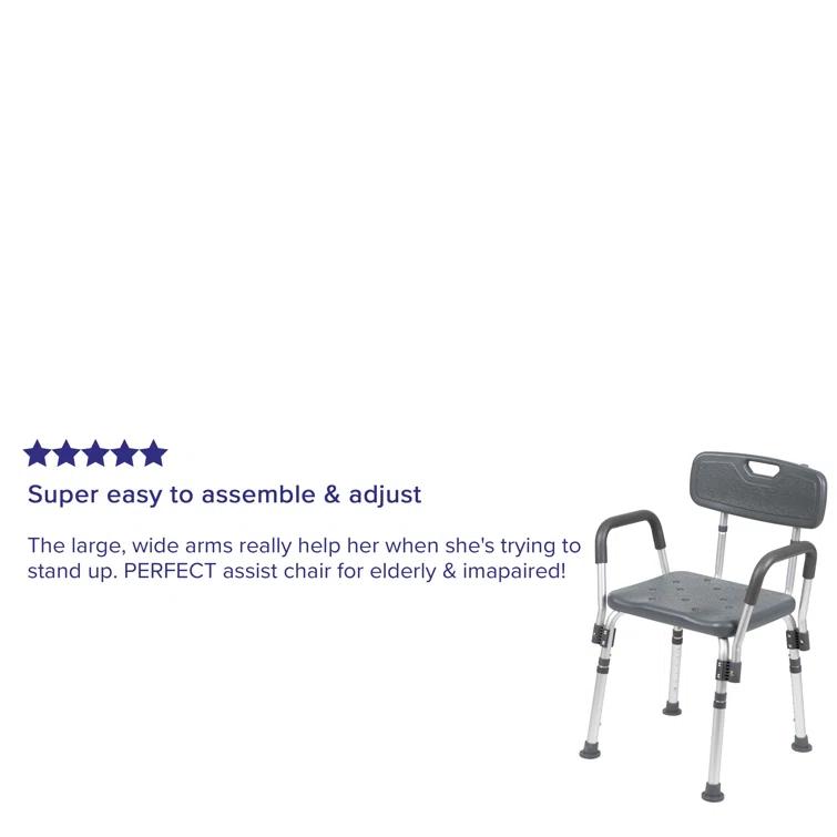 DC-HY3523L-GRY-GG Jane Aluminum Height Adjustable Bath and Shower Chair