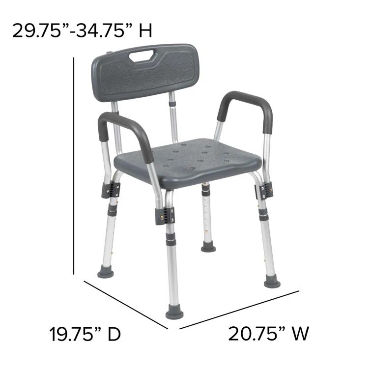 DC-HY3523L-GRY-GG Jane Aluminum Height Adjustable Bath and Shower Chair