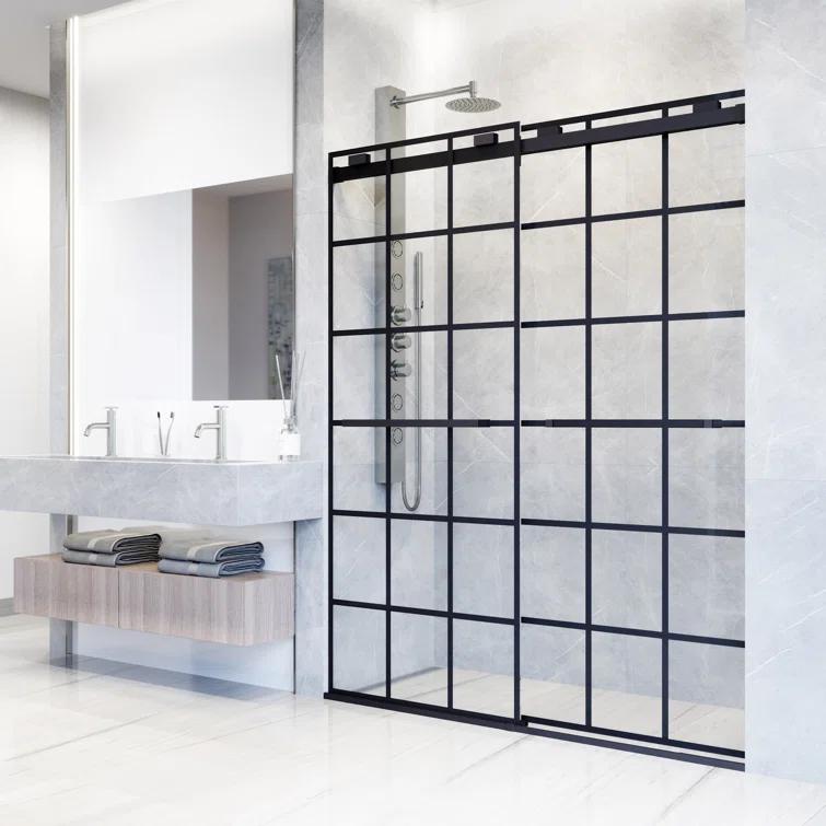 Houston 56-60" W x 76" H Double Sliding Frameless Shower Door with 3/8" Grid Clear Glass
