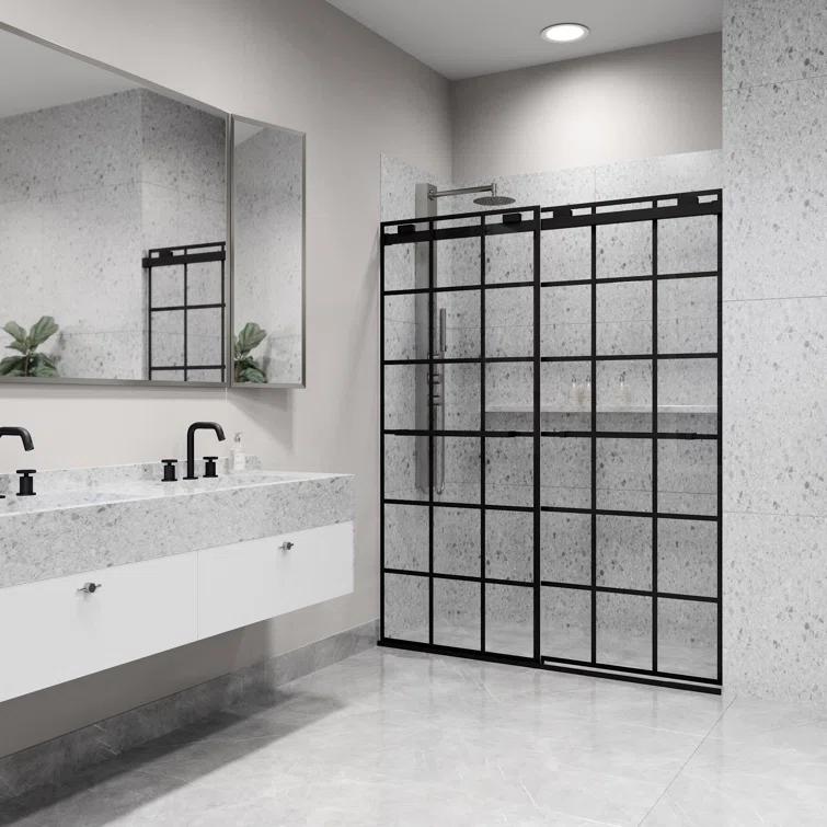 Houston 56-60" W x 76" H Double Sliding Frameless Shower Door with 3/8" Grid Clear Glass