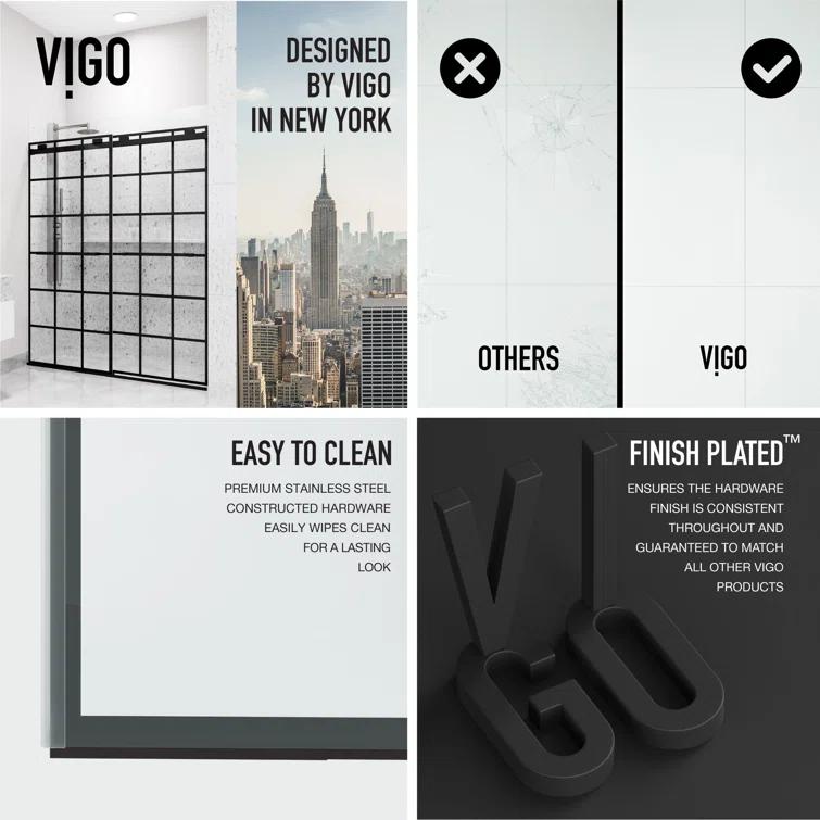Houston 56-60" W x 76" H Double Sliding Frameless Shower Door with 3/8" Grid Clear Glass