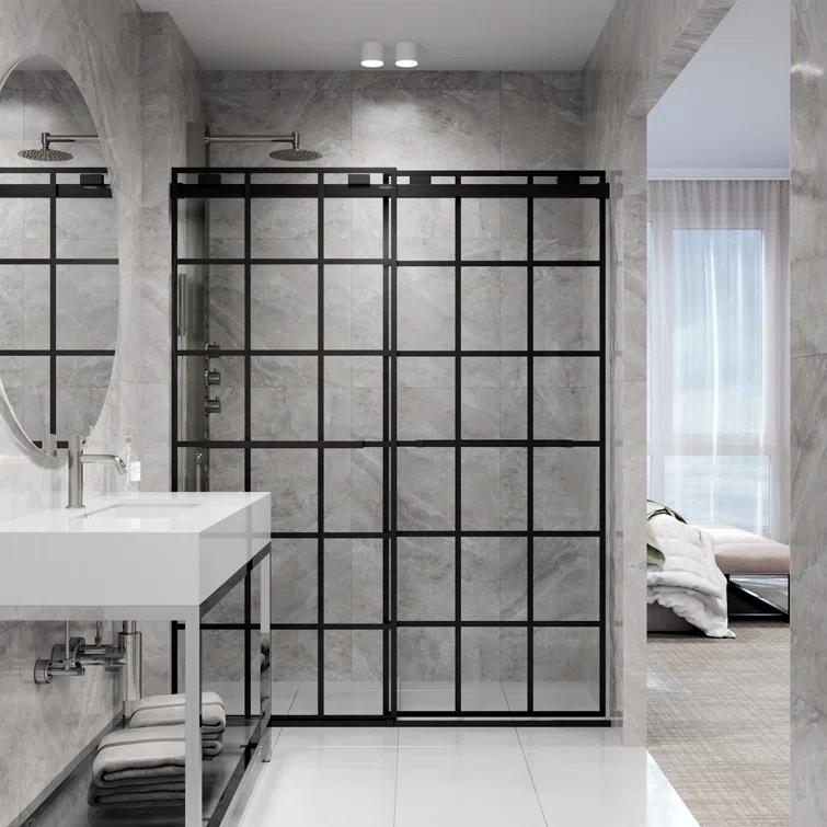 Houston 56-60" W x 76" H Double Sliding Frameless Shower Door with 3/8" Grid Clear Glass