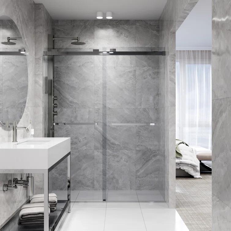 Houston 56-60" W x 76" H Sliding Frameless Shower Door with 3/8" Clear Glass