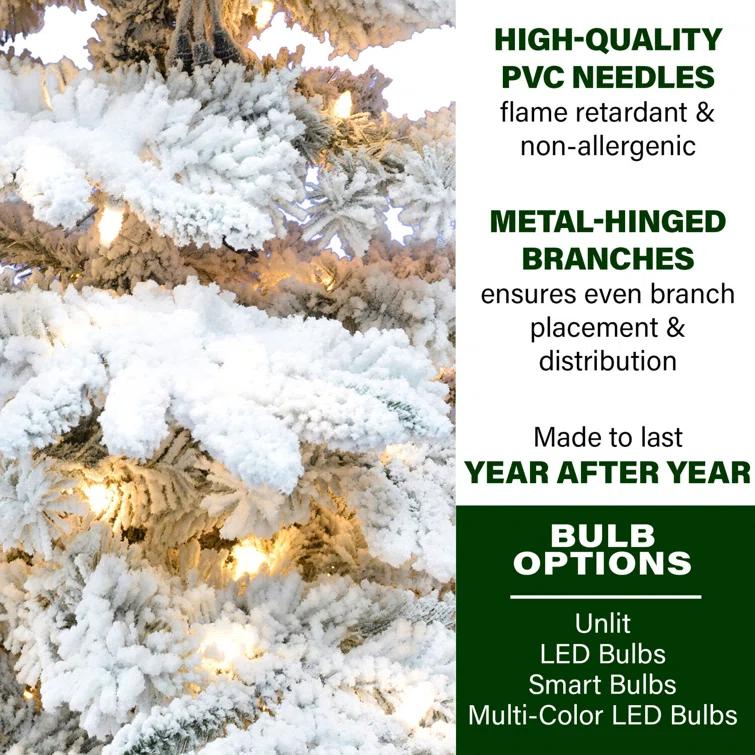 Fraser Hill Farm Fraser Hill Farm Flocked Mountain Pine Christmas Tree with LED Lights