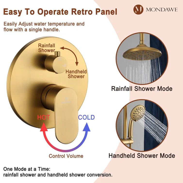 mondawe Calliope Wall Mounted 2-Function Retro Pressure-Balanced Shower System with 3 Setting Handheld MD-A3815-BG