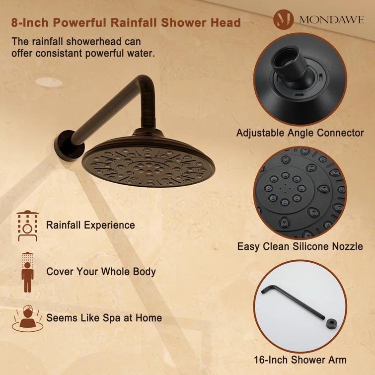 mondawe Calliope Wall Mounted 2-Function Retro Pressure-Balanced Shower System with 3 Setting Handheld MD-A3815-ORB