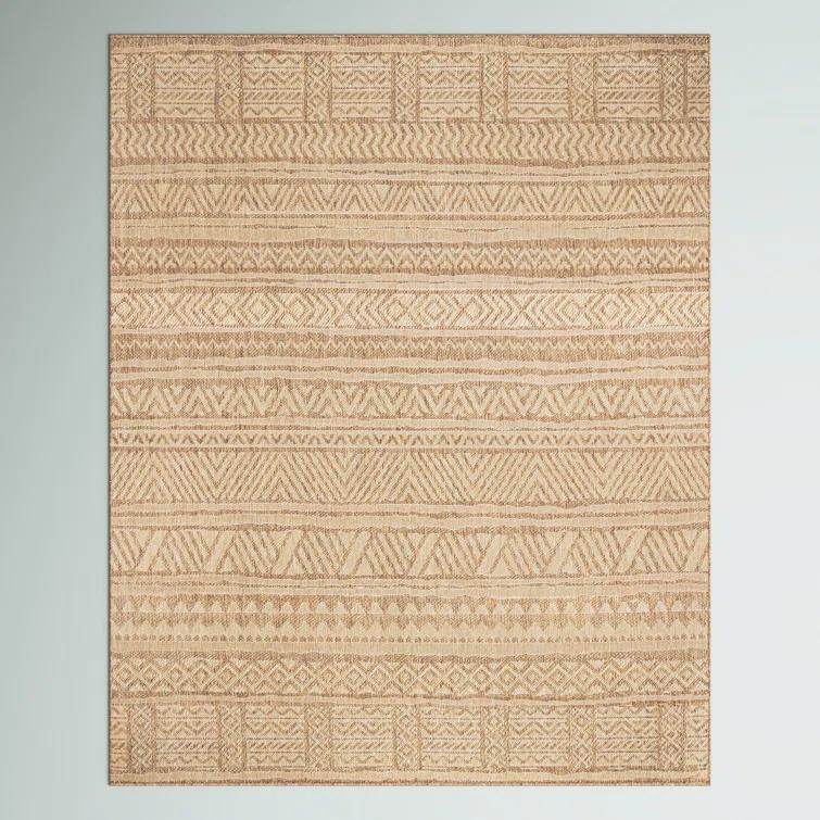 Zac Geometric Indoor/Outdoor Area Rug for Living Room Patio Deck Front Porch Kitchen, Brown/Ivory